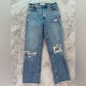 Abercrombie & Fitch Distressed Cropped Blue Jeans